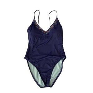 Hobie Swimsuit XL Blue Embroidered One Piece‎ Swimwear Summer Beach